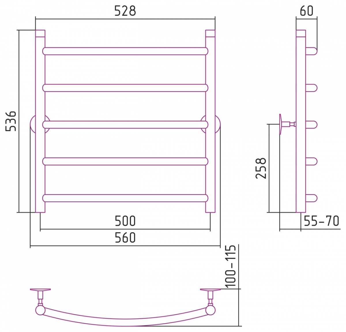Полотенцесушитель водяной Стилье Универсал-50 600x500